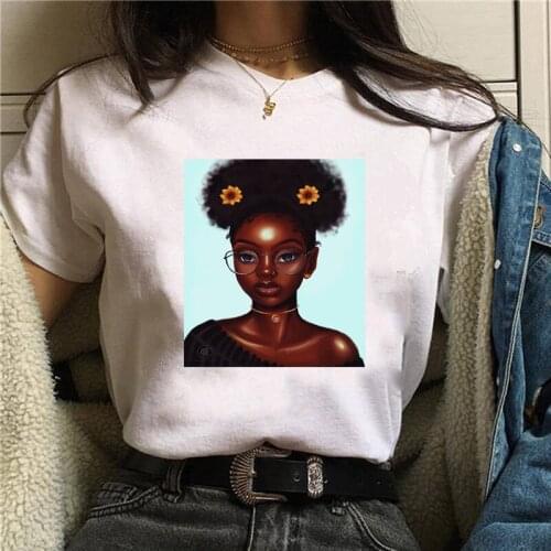 European And American Curly Hair Girl Cartoon Print Short-sleeved Ladies Blouse T-shirt Fashion Loose Trend