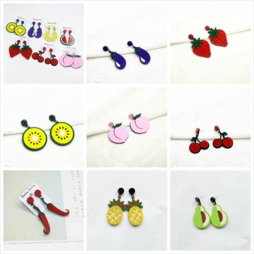 Korean Acrylic Sheet Fruits Personal Exaggerated Earrings Creative DIY Watermelon Lemon Strawberry Cherry Eardrop Wholesale