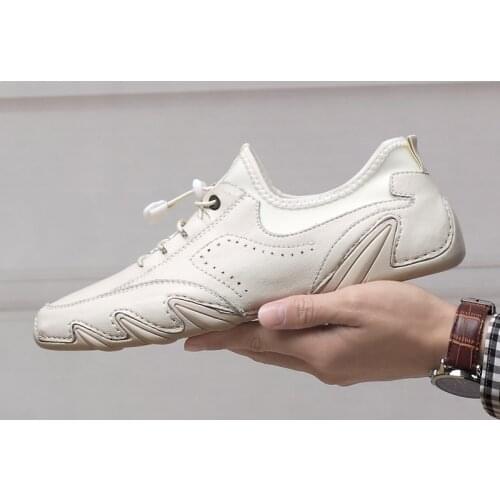 White Mens Sneakers Genuine Leather Casual Shoes Lightweight Breathable Mens Shoes Tenis Outdoor Shoes Male Comfortable Flats
