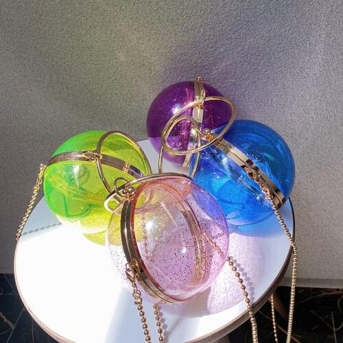 Round Clear Sequins Plastic Fashion Women Party Purses and Handbags Crossbody Bag Ladies Shoulder Chain Bags Designer Bags
