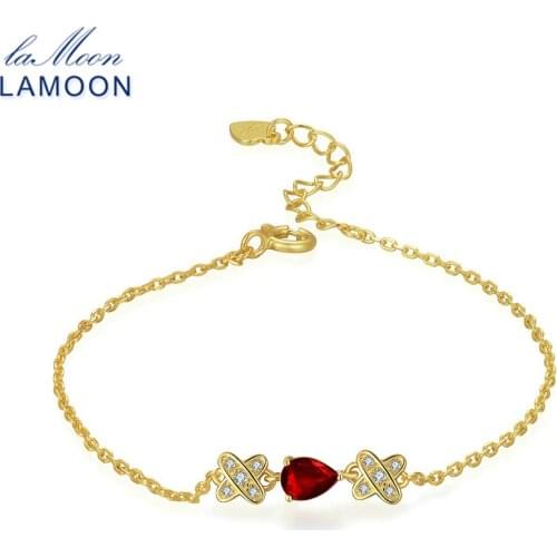 LAMOON Teardrop 5x7mm 2.1ct 100% Red Ruby 925 sterling-silver-jewelry S925 Charm Bracelet LMHI037