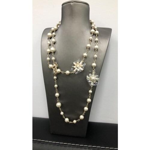 Fashion Pearls Luxcy Party Long cross flower Necklace Vintage Beads Jewelry letter name sweater Chain C Neckalce