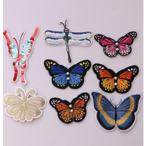 Cartoon Decorative Sequins Patch Butterfly bead icon Embroidered Applique Patches For DIY Iron on Badges Stickers on the clothes