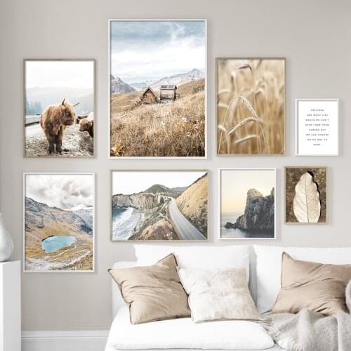 Leaf Wheat Highway Rice Yak Wall Art Canvas Painting Mountain Landscape Nordic Posters and Prints Wall Pictures for Room Home