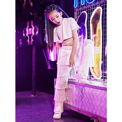 Hip Hop Clothes Kids Dance Costumes Girls Short Sleeve Tops And Tassel Pants Suit Jazz Wear Childrens Ballroom Hip Hop Costume