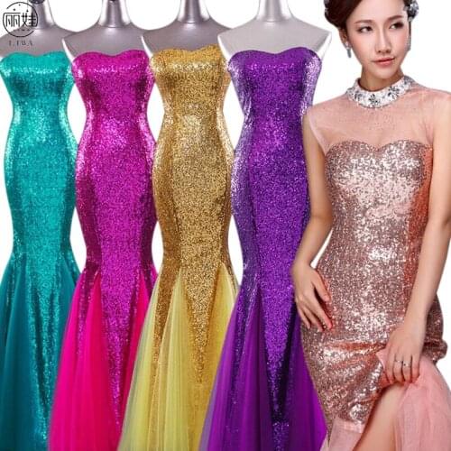 Sleeveless Sequin Tube Eveing Dresses Long Slim Mermaid Dress Simple Floor-length Wedding Party Dress Vestido De Festa LF43