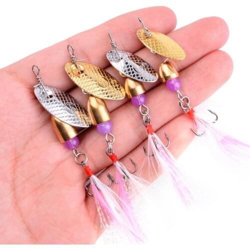1Pcs Fishing Lure Spinner Bait 3.5g 5g Spoon Lures Metal Fishing Lure Hard Bait With Feather Treble Hooks Spinnerbait Tackle