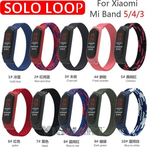 Solo Loop Band Nylon Braided Strap for Xiaomi Mi band 5 Sport Replacement Wrist Bands for Miband 3 4 5 Smart Bracelet