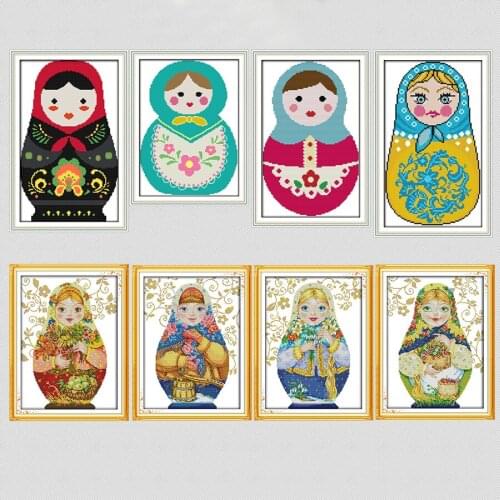 Russian dolls cartoon decor paintings counted printed on canvas DMC 14CT11CT chinese Cross Stitch Needlework Sets Embroidery kit
