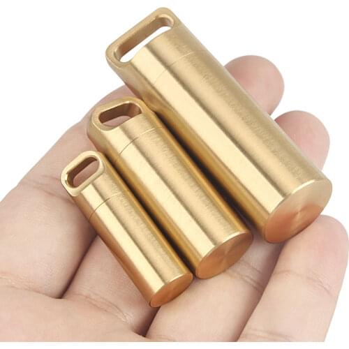 S/M/L Brass Waterproof Canister Keychain Medicine Bottle Outdoor Camping Tool