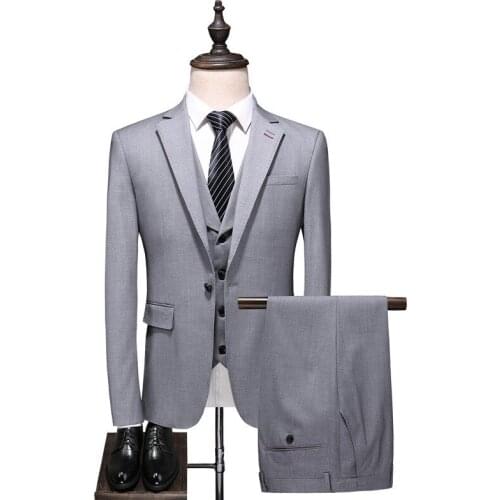 Gray Business Mens Suits 3 Piece Set Formal Wedding Grooms Groomsmen Tuxedo for Prom Male Fashion Set Jacket Pants Vest