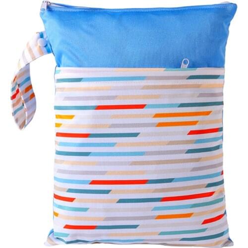 [simfamily]1PC Reusable Water resistant Printed PUL Diaper Wet Bag Double Pocket,Cloth Handle,28x36CM Wholesale Selling