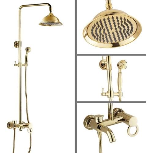 Shower Faucets Gold Brass Bathroom Shower Mixer Tap Faucet Set Rain Shower Head Round Wall Mounted Bathtub Faucet agf403