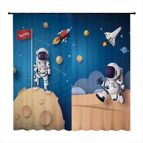 Space Universe Planet Rocket Blackout Curtains Bedroom Decor Items Curtain Panel Window Drapes for Living Room Boy Kids Gifts