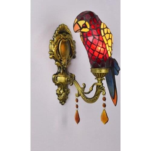 Tiffany parrot Hotel double aisle wall lamp bedside lamp European living room glass crystal wall bedside lamp