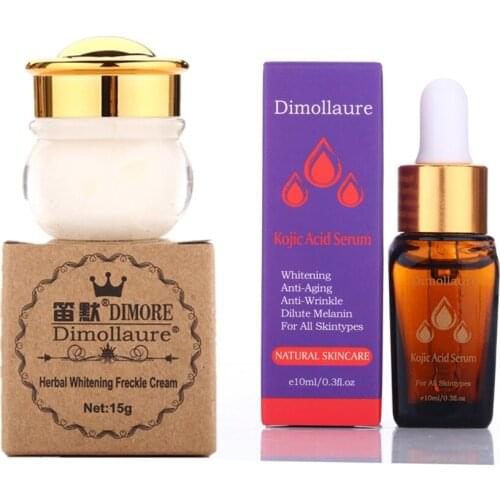 Dimollaure herbal whitening cream +kojic acid serum Remove melasma Freckle speckle sunburn Spots pigment Melanin Acne face cream