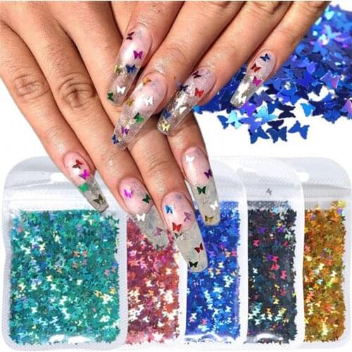 Nail Decorations Set Butterfly Holographic Flakes Nail Art Glitter Sequins Sticker Tools Manicure Salon Tips Slices