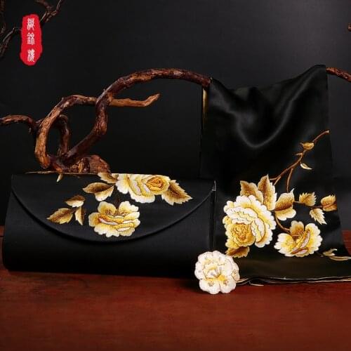 Embroidery Peony Pavilion suit mulberry silk embroidery hand full set Suzhou hand retro craft suit silk scarf ceremony