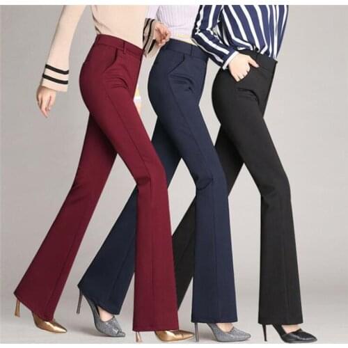 Womens Pants Fashion Casual Loose Slim Flared Trousers High Waist Formal Trousers For Woman Skinny Solid Office Lady Wear
