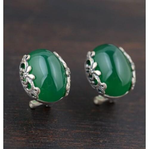 Chrysoprase earrings wholesale S925 Sterling Silver Electroplating mosaic style the new styles of female simple Earrings
