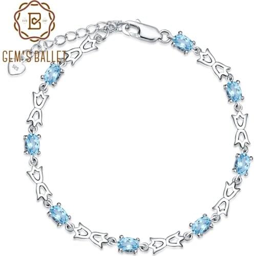 GEMS BALLET 925 Sterling Silver Gemstone 4.8Ct Natural Blue Topaz Bracelets & Bangles For Women Classic Fine Jewelry