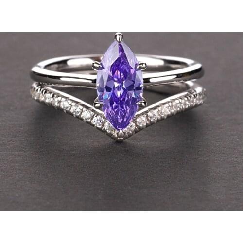 100% 925 Sterling Silver Ring Mariquesa Shape Amethyst Rings for Women Wedding Anniversary Gemstone Gift