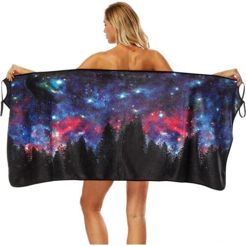 Starry Sky Printed Microfiber Wearable Women Rectangle Absorbent Bath Beach Towel Sunscreen Sexy Sling White Soft Beach Cover