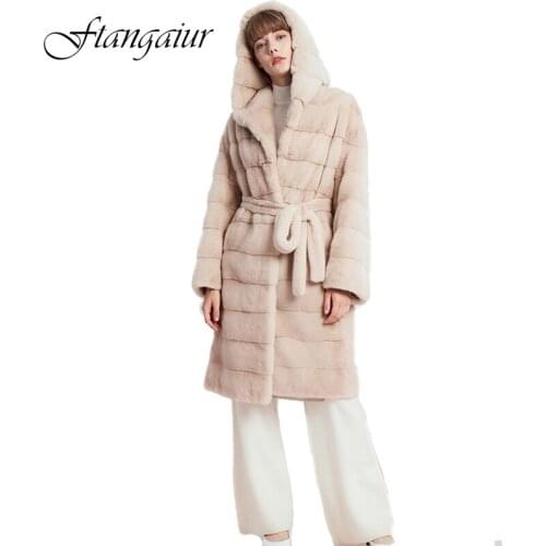 Fang Tai Fur 2019 Winter Copenhagen Import Velvet Mink Fur Coats Women With Hood Jackets Womens X-Long Slim Real Mink Fur Coats