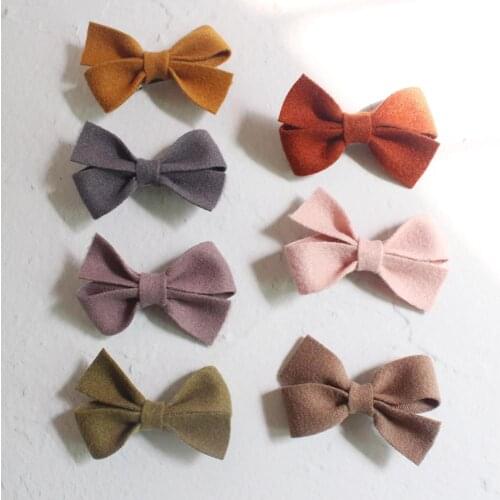 28 PCS/LOT, 2.95 INCH Woolen Fabric Bow Hair Clips, Baby Girls Boutique Bow Hairpins For Autumn And Winter
