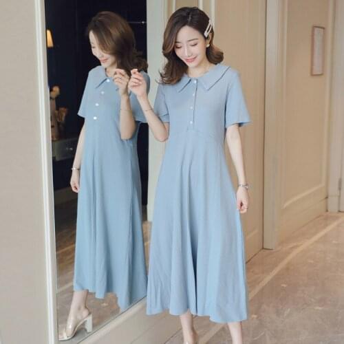 5881# Maternity Clothes Nursing Dress Summer Turn Down Collar Slimming Breastfeeding Dress