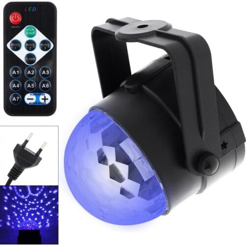 AC100 - 240V 3W Mini Crystal Magic Ball UV Purple Light Rotating Disco Stage Light with Remote Control for KTV/Stage/Home/Car