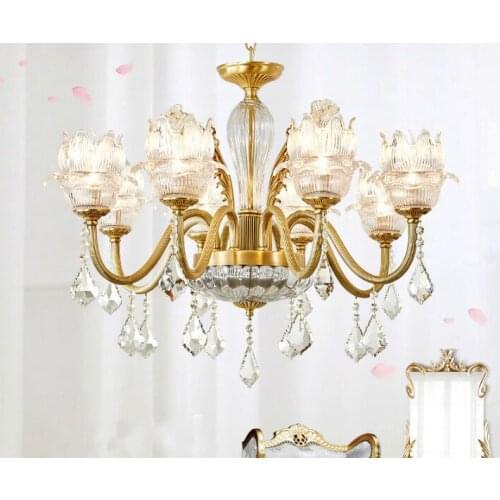 Free Shipping Bronze Chandelier Lights Luxurious Brass Crystal Lamp Lustre Suspension Lighting Home Decoration 100% Guaranteed