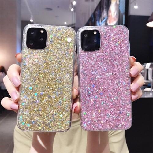 Shining Glitter Sequins Phone Case for iPhone 12 11 Pro Max XR XS 7 8 Plus SE 2020 Bling Soft TPU Back Cover Slim Cute Coque