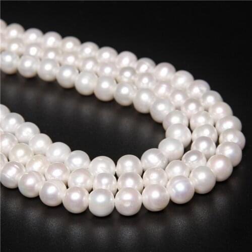High Quality 9-10mm Genuine Near Round Pearl Beads White Natural Freshwater Large Pearls For Jewelry Making DIY Necklace 14"