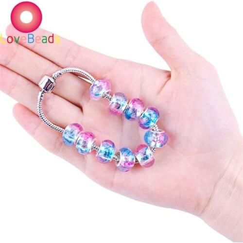 10Pcs New Handmade Acrylic Resin Flower Art Murano Rondelle Beads Large Hole Spacer for Chain Bracelet Jewelry Making for Women