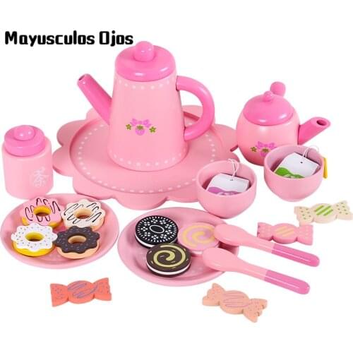 Children Boy Girl Pink Cake Dessert Tea Set Simulation Play House Afternoon Tea Tableware Set Wooden Toys