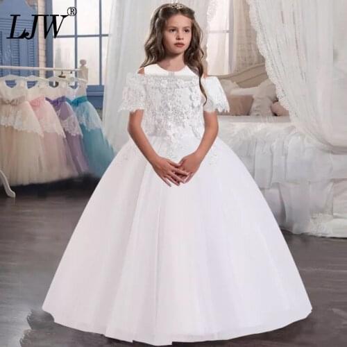 Kids Girls Flower Dress Baby Girl Beaded lace Birthday Party Dresses Dot Children Fancy Princess Ball Gown Wedding Clothes