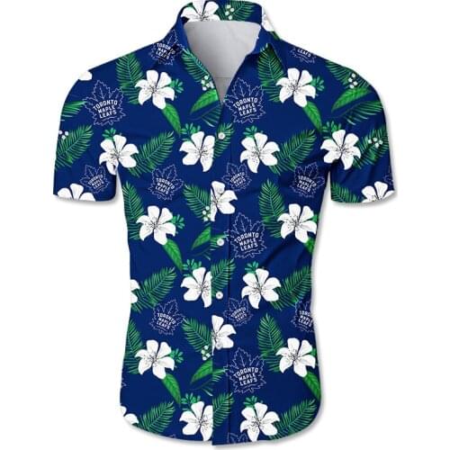 Toronto mens casual hawaiian shirts White flower blue leaf print 3D Maple Leafs tops
