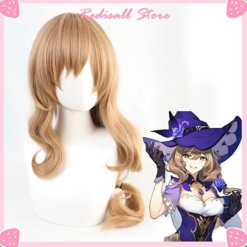 Genshin Impact Lisa Wig Cosplay Blonde Hair Synthetic Long Curly Heat Resistant Hair Adult Women Halloween Free Wig Cap