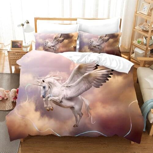 Unicorn Fiction Horses Bedding Set For Kids Cartoon Aniaml Duvet Cover Twin King Size 3D Quilt Cover Bed Set Wholesale
