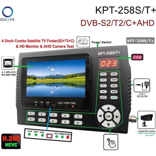 KPT-258S/T+ AHD DVB-S2/T2/C Combo Satellite Finder 4.3inch LCD Screen Monitor Supports MP4 Video Player, AHD CCTV Camera,PVR