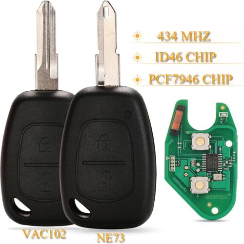 Kutery 10pcs/lot 2 Buttons Smart Remote Car Key Fob 433Mhz Id46 Pcf7946 Chip For Renault Traffic Master Vivaro Movano Kangoo