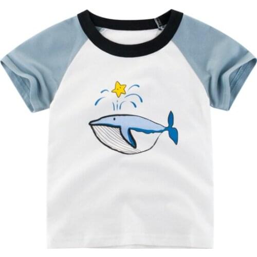 Summer Breathable Little Boys T-shirt Creative Cartoon Whale Star Printing Short Sleeve Round Collar Top Children Casual Clothes