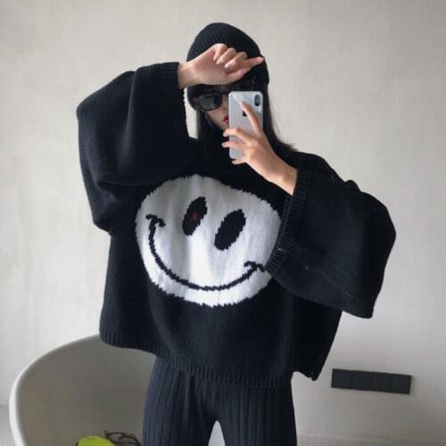 Cute Casual Loose Smile Sweater Female Korean Harajuku Womens Sweaters Femme Japanese Kawaii High Street Ulzzang Clothing Women
