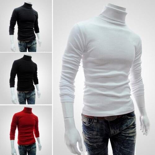 Men Autumn winter Solid Color Long Sleeve Turtle Neck Knitted Slim Bottoming Shirt 2020