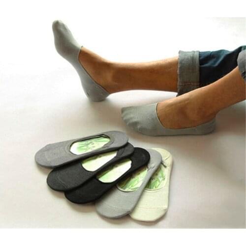 5 Pairs/lot Socks Men Slippers Bamboo Fibre Non-slip Silicone Invisible Boat Compression Socks Spring Summer Male Ankle Socks