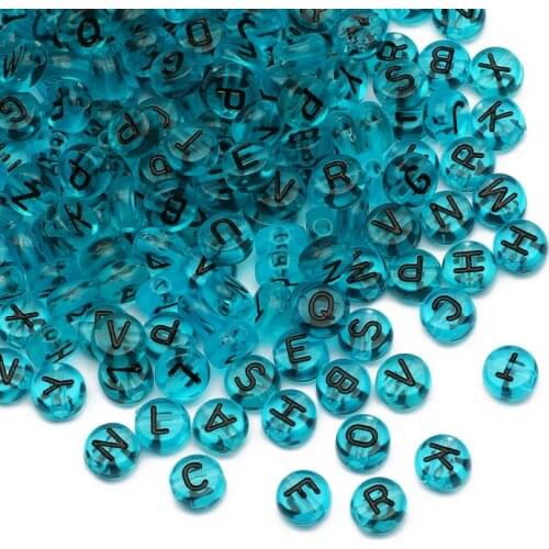 Lake Blue Transparent Acrylic Beads Loose Spacer Letter Beads for Jewelry Making DIY Handmade Accessories Random Black Letters