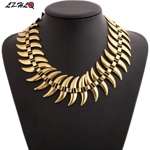 LZHLQ Maxi Geometric Choker Necklaces Vintage Splice Thick Metal Punk Necklace Women Fashion Brand Statement Jewelry Accessories