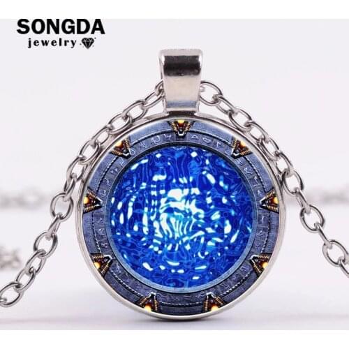 SONGDA Stargate Atlantis Statement Necklace Stargate Portal Glass Photo Cabochon Pendant Necklace Women Men Jewelry Fan Souvenir