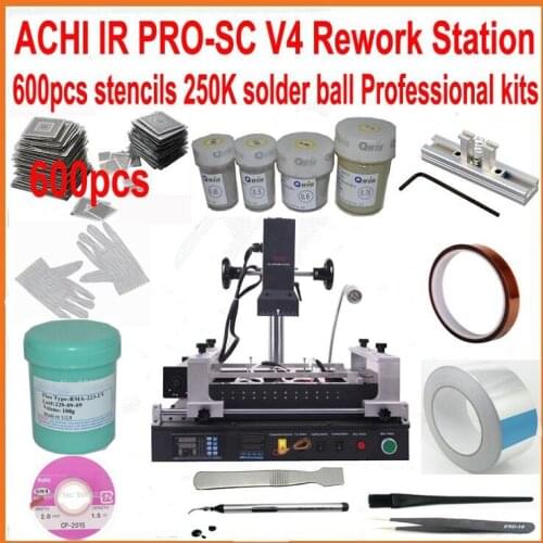 New ACHI IR PRO SC V4 bga rework station IR motherboard soldering machine + 600pcs bga stencils kit 250K solder ball